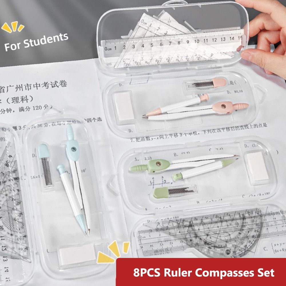 8PCS/Set Plastic Ruler Compass - Ruler Set Transparent recension och pris