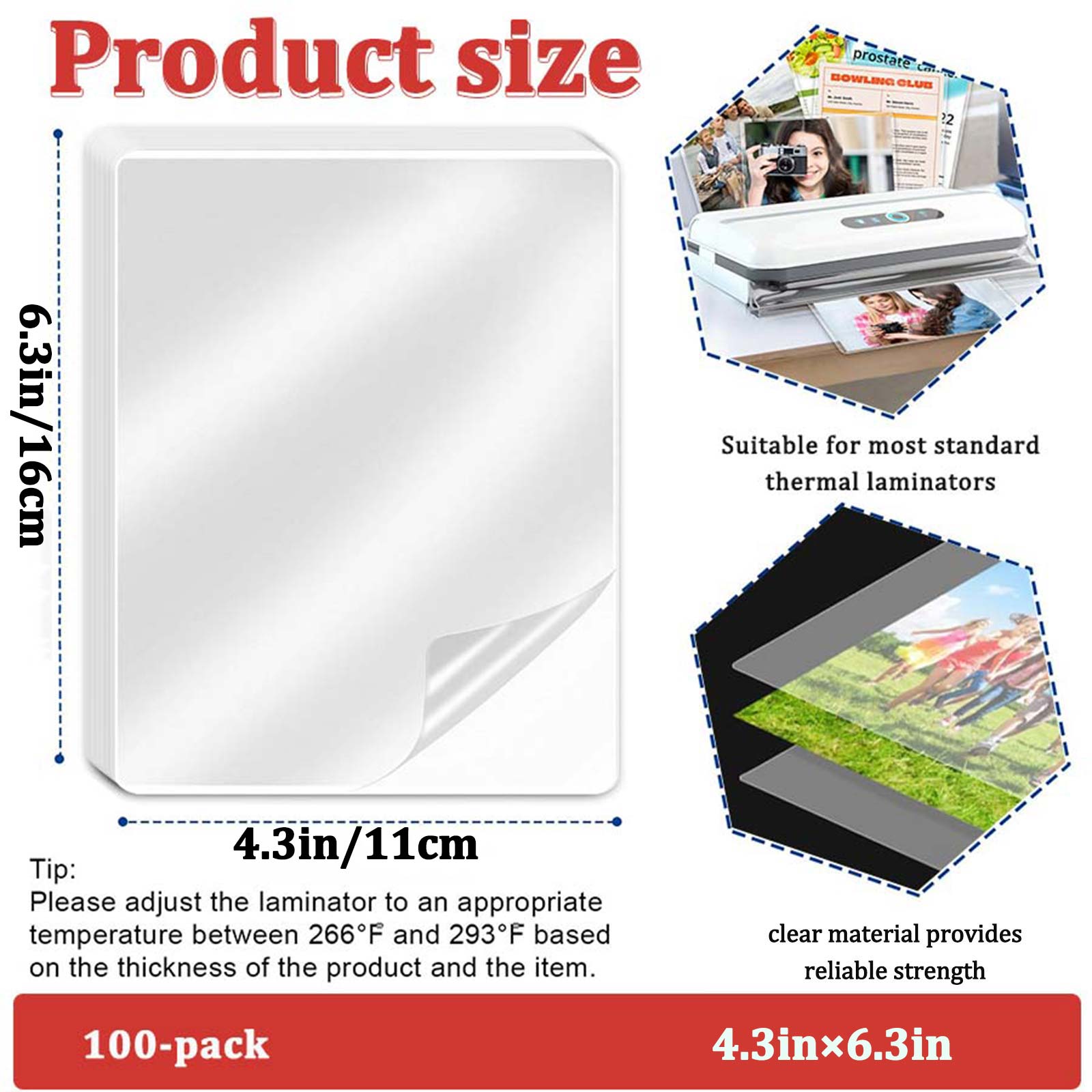 100 Sheets 4.3×6.3in Thermal L - Document Laminator Pouch recension och pris